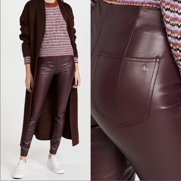 rag & bone Pants - Rag & Bone Nina Vegan Leather Pull On Skinny Pants Maroon